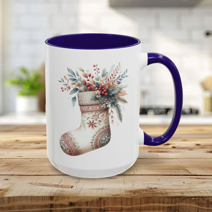 Rustic Holiday Floral Stocking Mug (11/15oz)