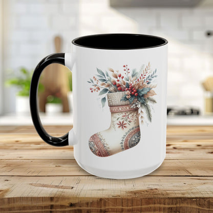 Rustic Holiday Floral Stocking Mug (11/15oz)