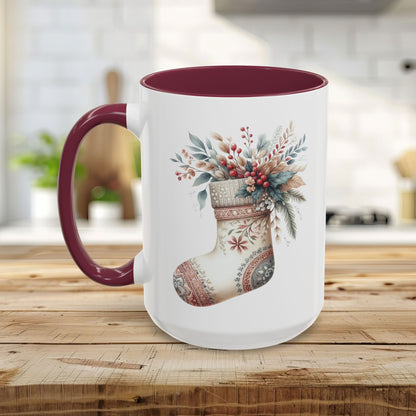 Rustic Holiday Floral Stocking Mug (11/15oz)