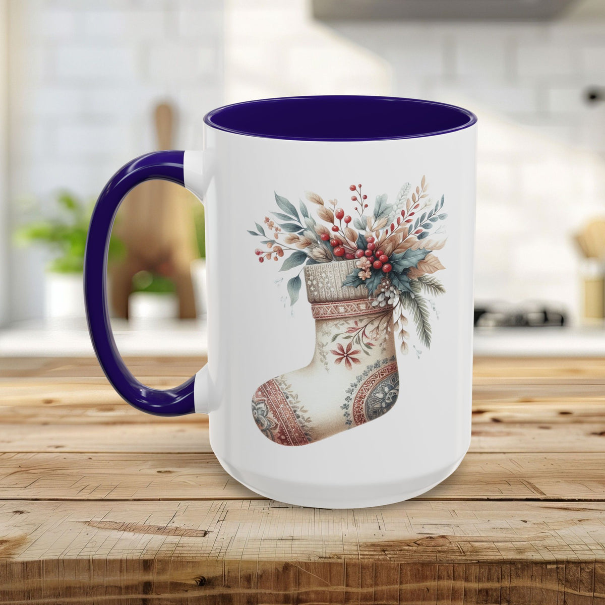 Rustic Holiday Floral Stocking Mug (11/15oz)