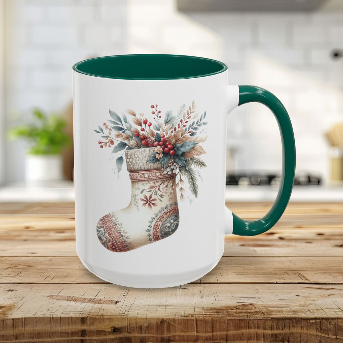 Rustic Holiday Floral Stocking Mug (11/15oz)