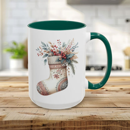Rustic Holiday Floral Stocking Mug (11/15oz)