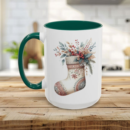Rustic Holiday Floral Stocking Mug (11/15oz)