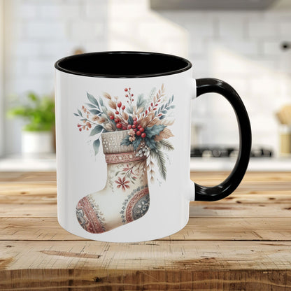 Rustic Holiday Floral Stocking Mug (11/15oz)