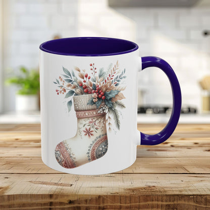 Rustic Holiday Floral Stocking Mug (11/15oz)