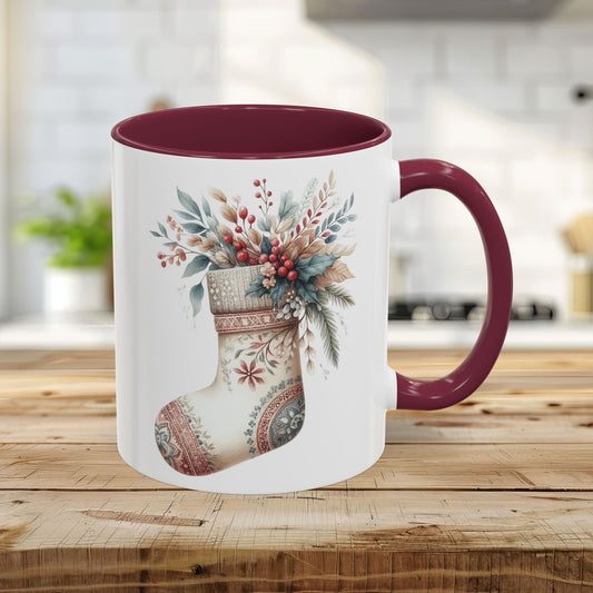 Rustic Holiday Floral Stocking Mug (11/15oz)