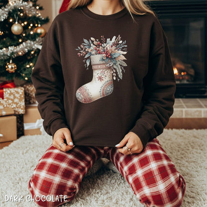 Rustic Holiday Floral Stocking Sweatshirt