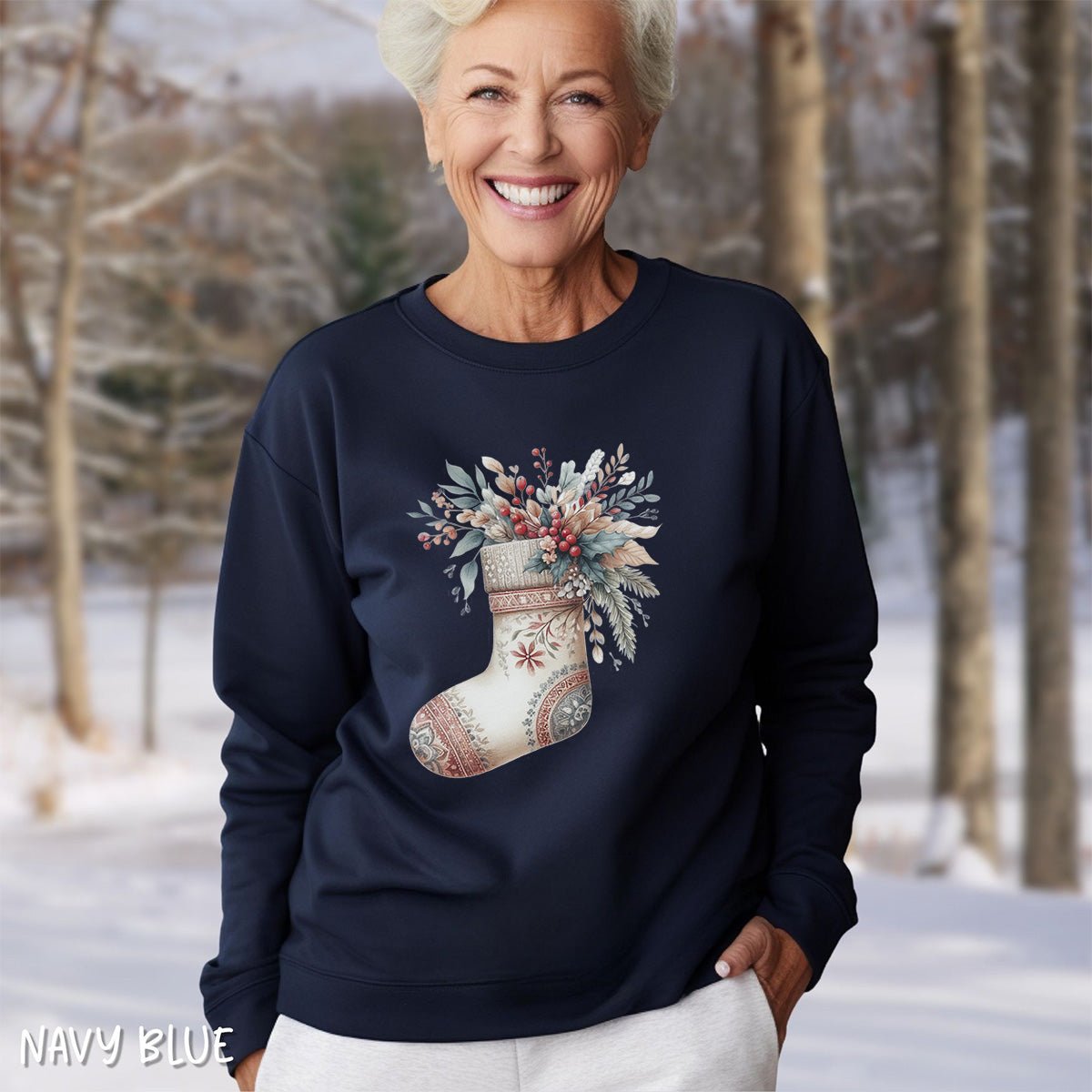 Rustic Holiday Floral Stocking Sweatshirt