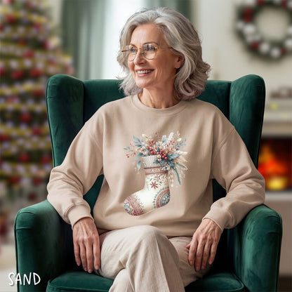 Rustic Holiday Floral Stocking Sweatshirt