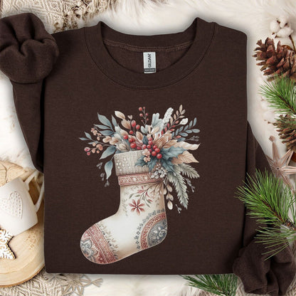 Rustic Holiday Floral Stocking Sweatshirt