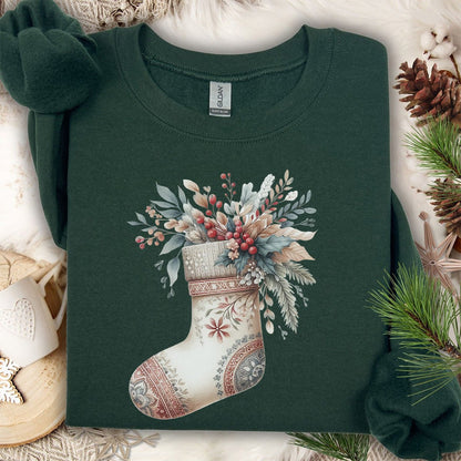 Rustic Holiday Floral Stocking Sweatshirt