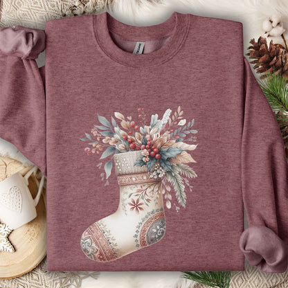Rustic Holiday Floral Stocking Sweatshirt