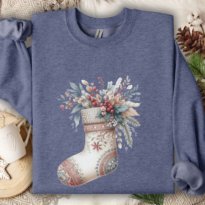 Rustic Holiday Floral Stocking Sweatshirt