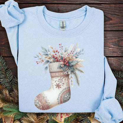 Rustic Holiday Floral Stocking Sweatshirt