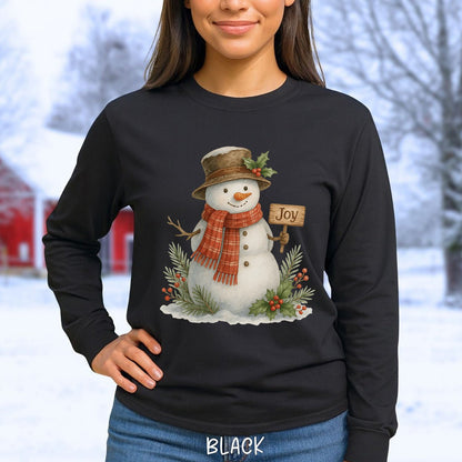 Rustic Joyful Snowman Long Sleeve Tee