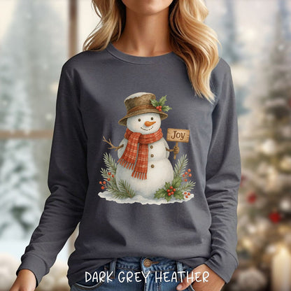 Rustic Joyful Snowman Long Sleeve Tee