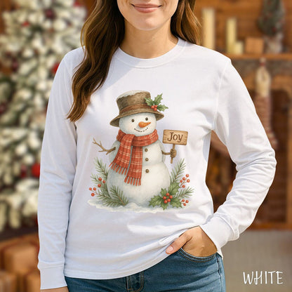 Rustic Joyful Snowman Long Sleeve Tee