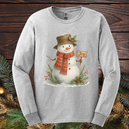 Rustic Joyful Snowman Long Sleeve Tee