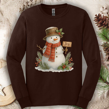 Rustic Joyful Snowman Long Sleeve Tee