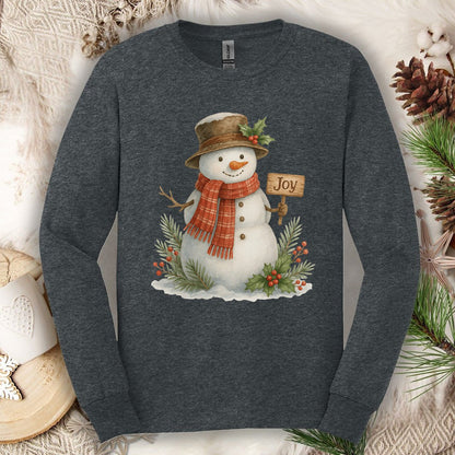 Rustic Joyful Snowman Long Sleeve Tee