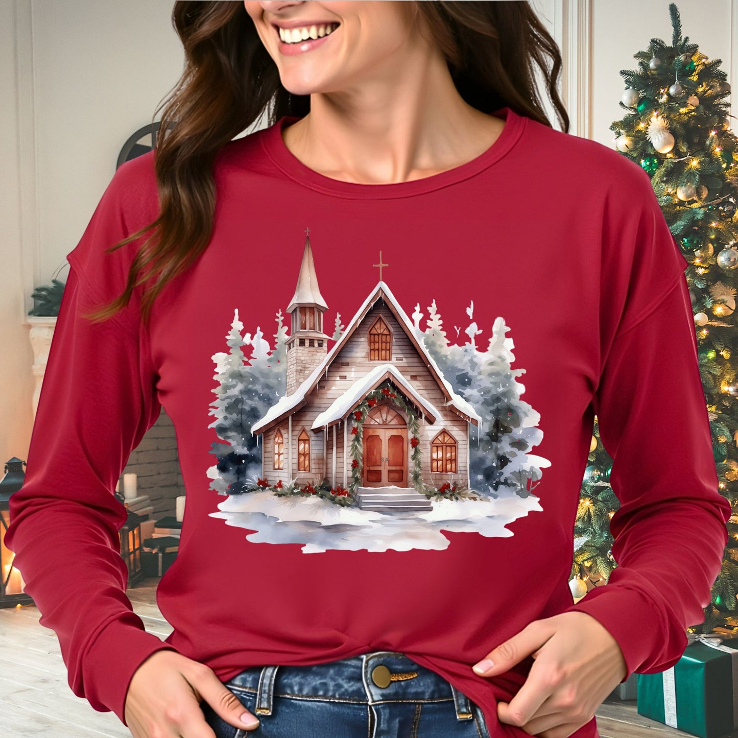 Rustic Mountain Chapel Long Sleeve Tee