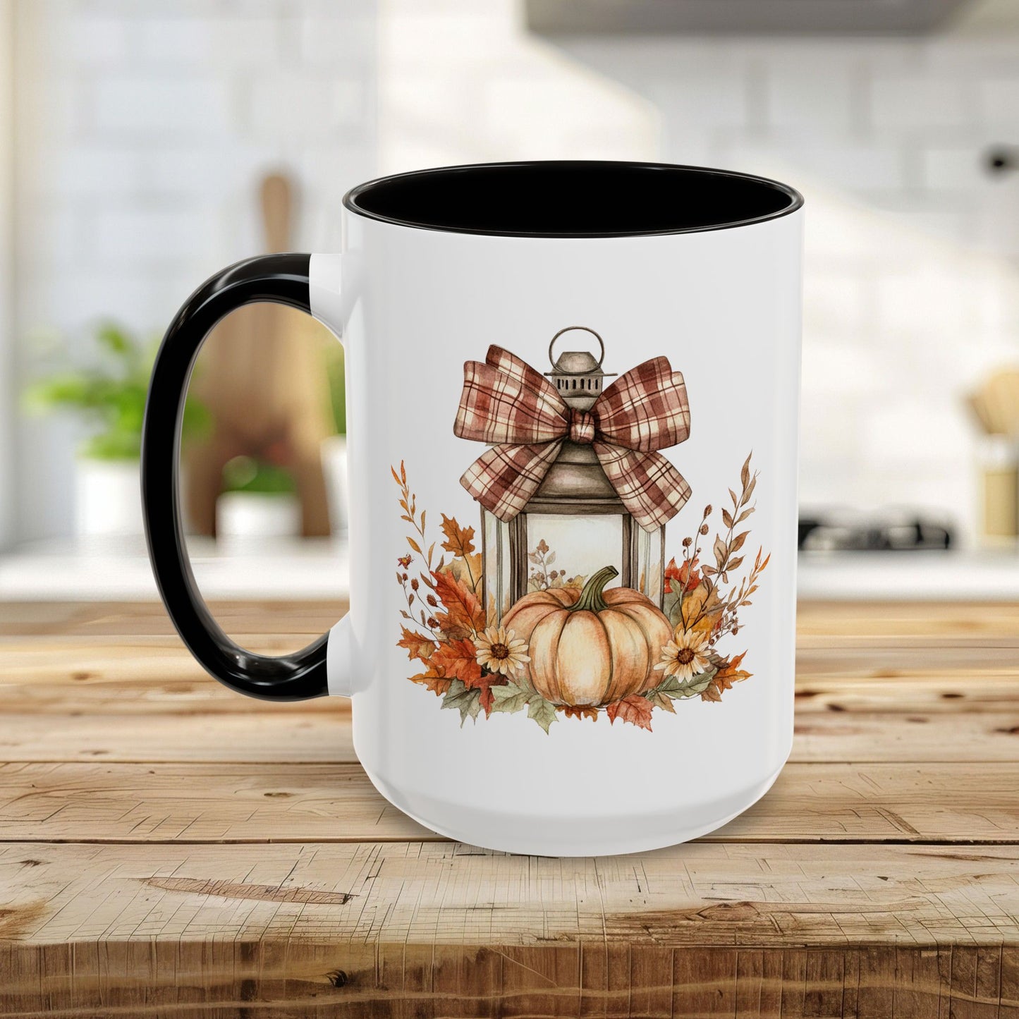 Rustic Plaid Bow Autumn Lantern Mug (11/15oz)