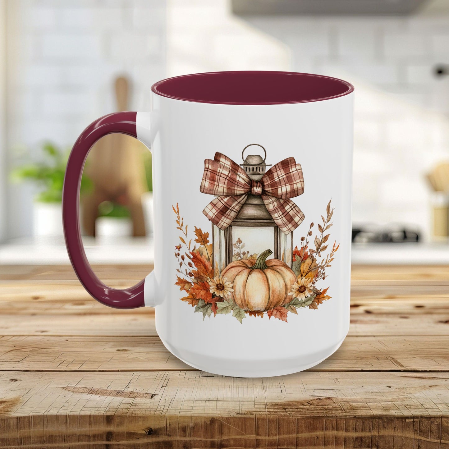 Rustic Plaid Bow Autumn Lantern Mug (11/15oz)