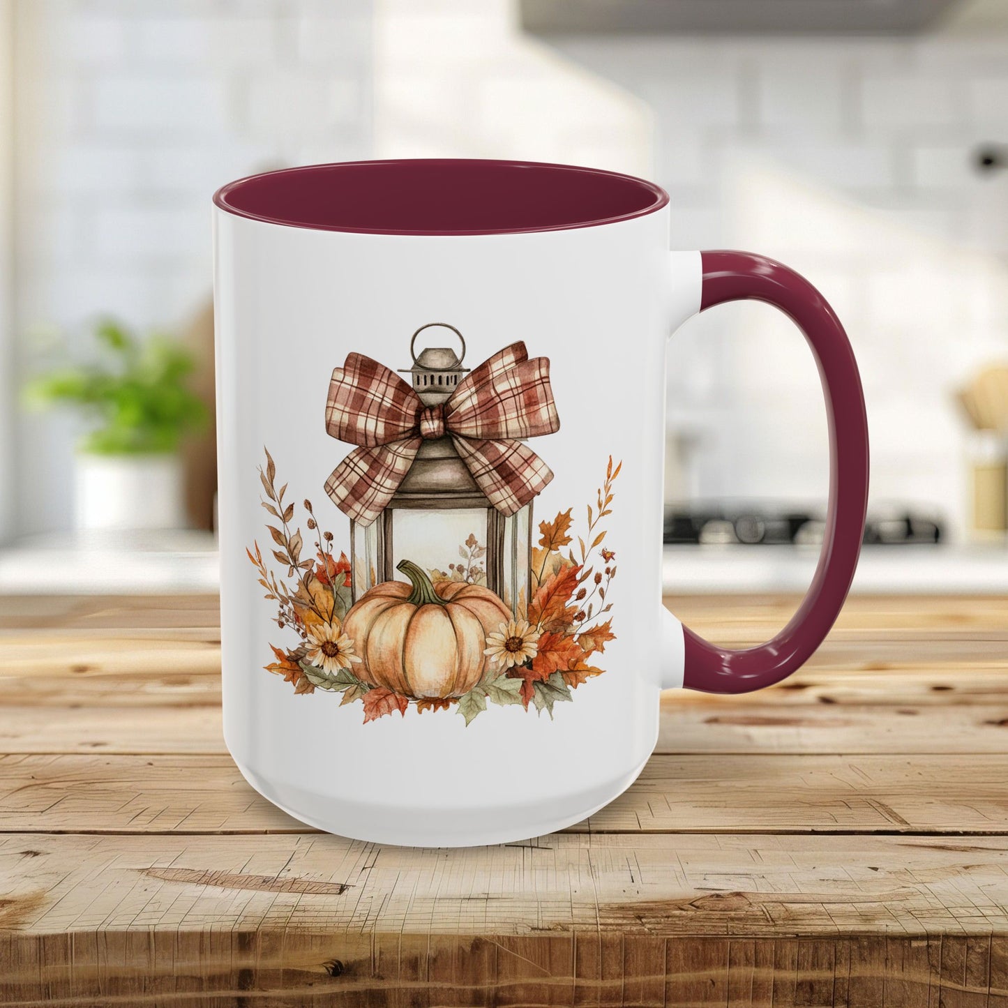 Rustic Plaid Bow Autumn Lantern Mug (11/15oz)