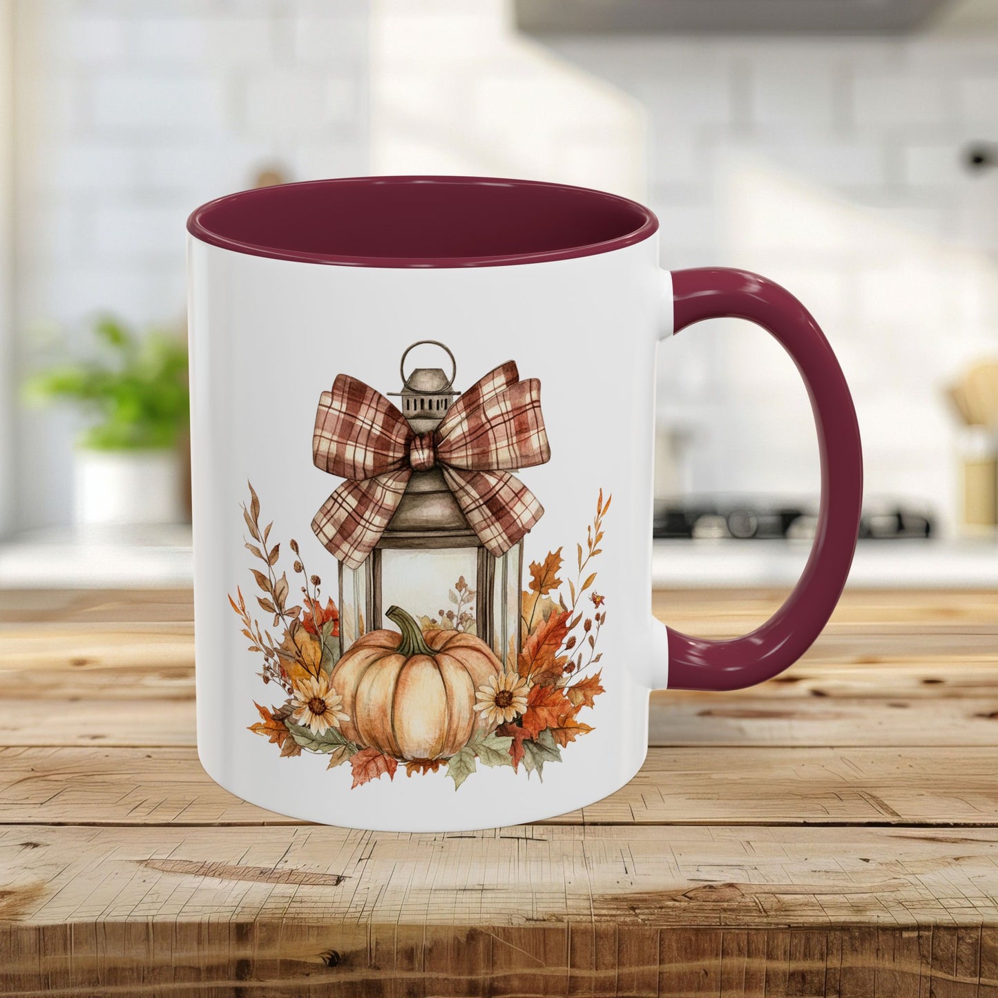 Rustic Plaid Bow Autumn Lantern Mug (11/15oz)