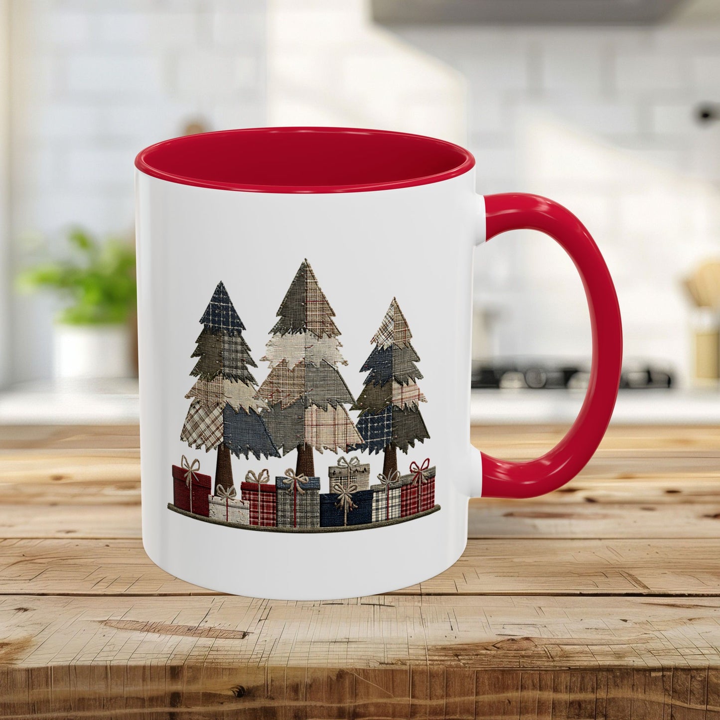 Rustic Plaid Christmas Trees & Gifts Coffee Mug (11/15oz)