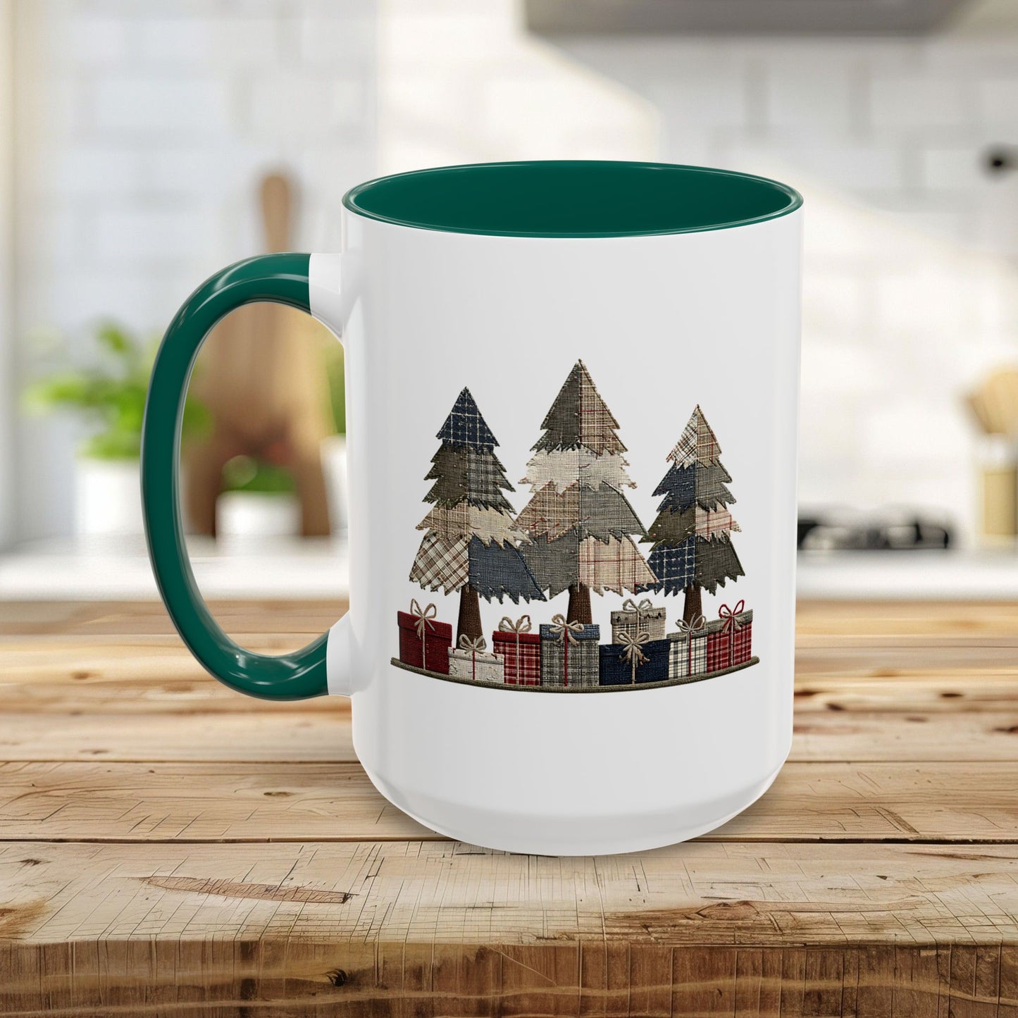 Rustic Plaid Christmas Trees & Gifts Coffee Mug (11/15oz)