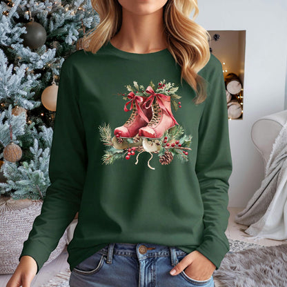 Rustic Red Ice Skates Long Sleeve Tee