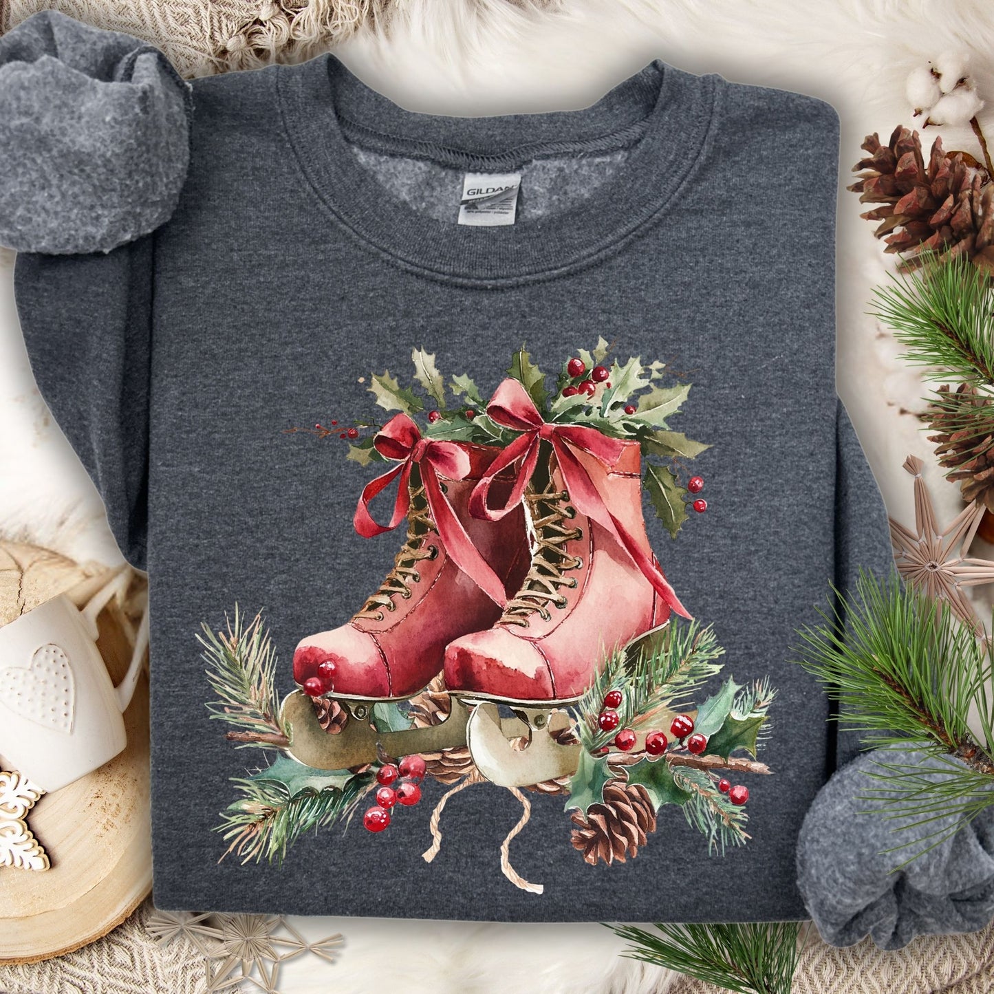 Rustic Red Ice Skates Sweatshirt