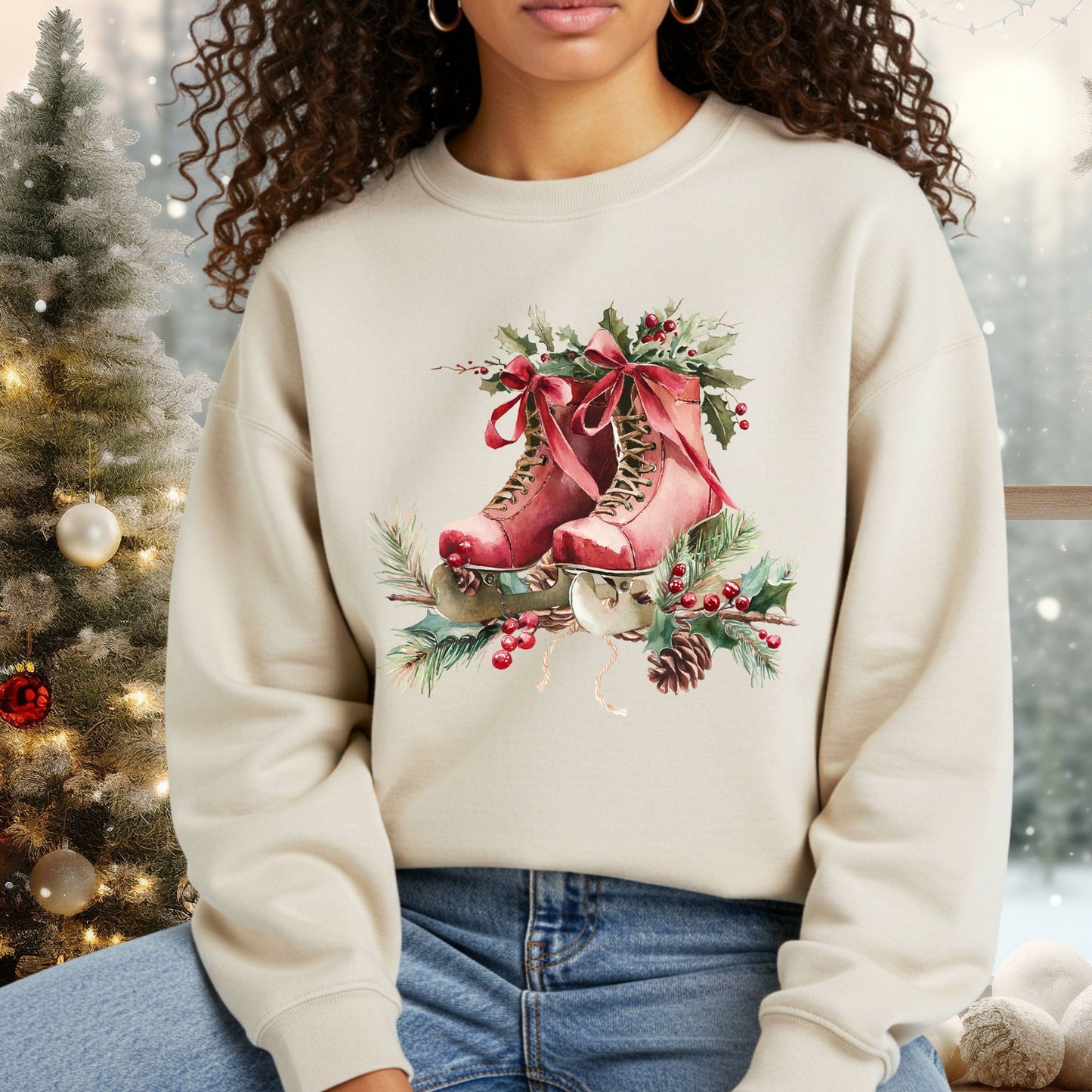 Rustic Red Ice Skates Sweatshirt