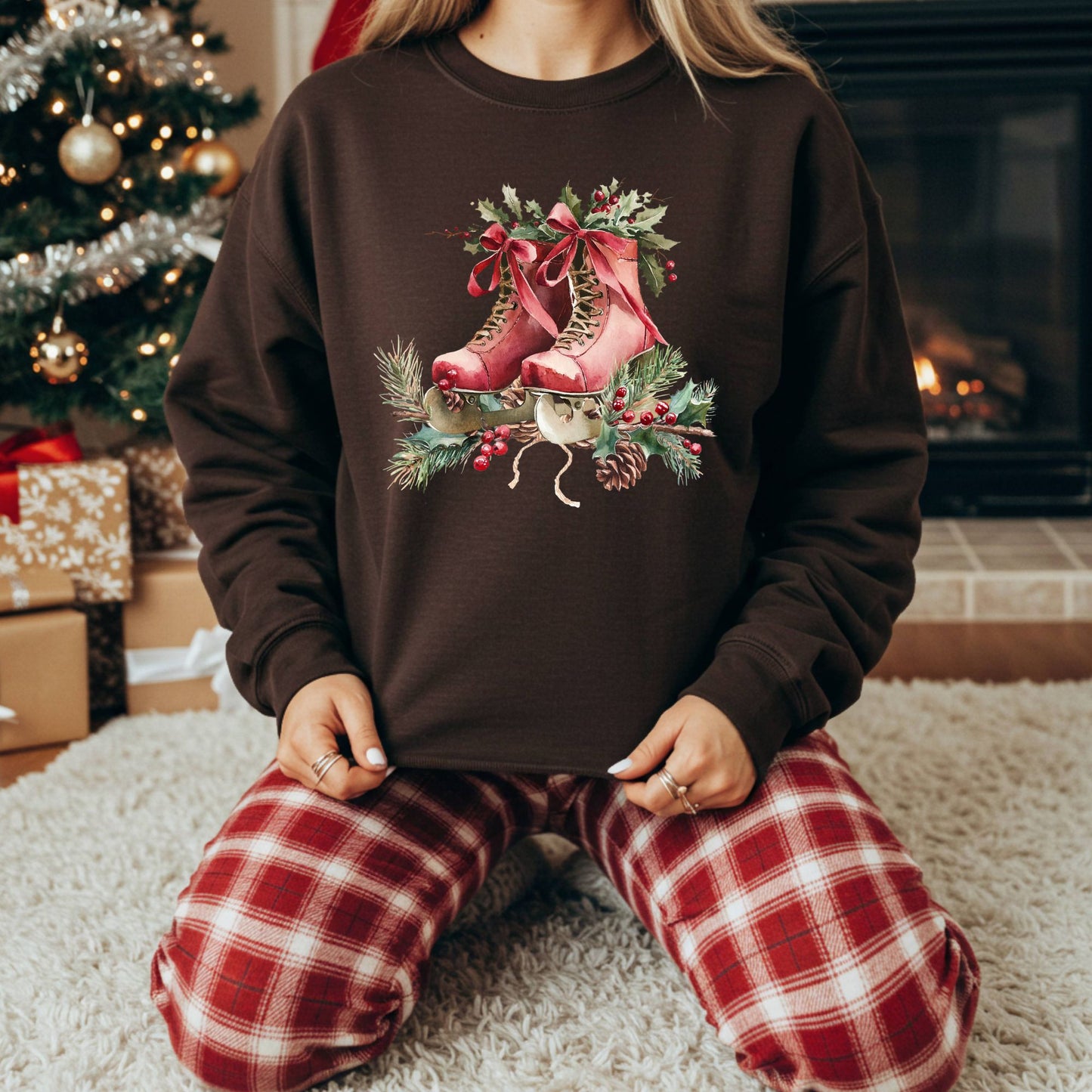 Rustic Red Ice Skates Sweatshirt