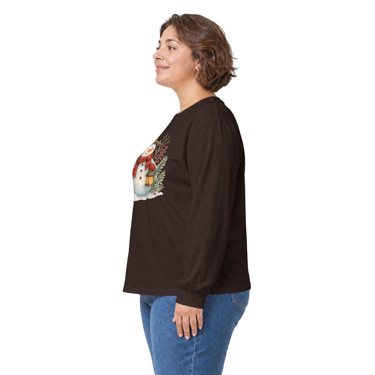 Rustic Snowman with Lantern Long Sleeve Tee