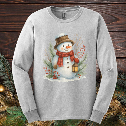 Rustic Snowman with Lantern Long Sleeve Tee