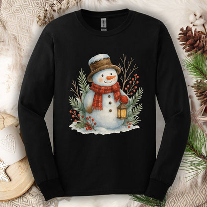Rustic Snowman with Lantern Long Sleeve Tee