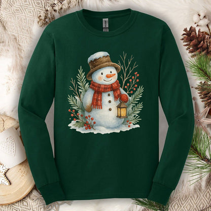 Rustic Snowman with Lantern Long Sleeve Tee