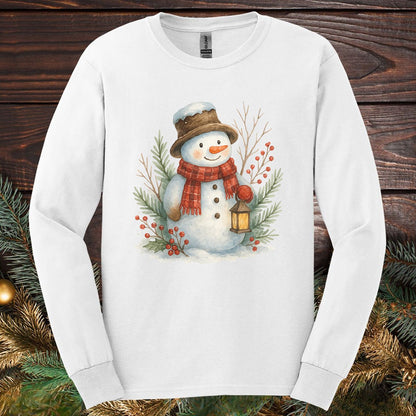 Rustic Snowman with Lantern Long Sleeve Tee