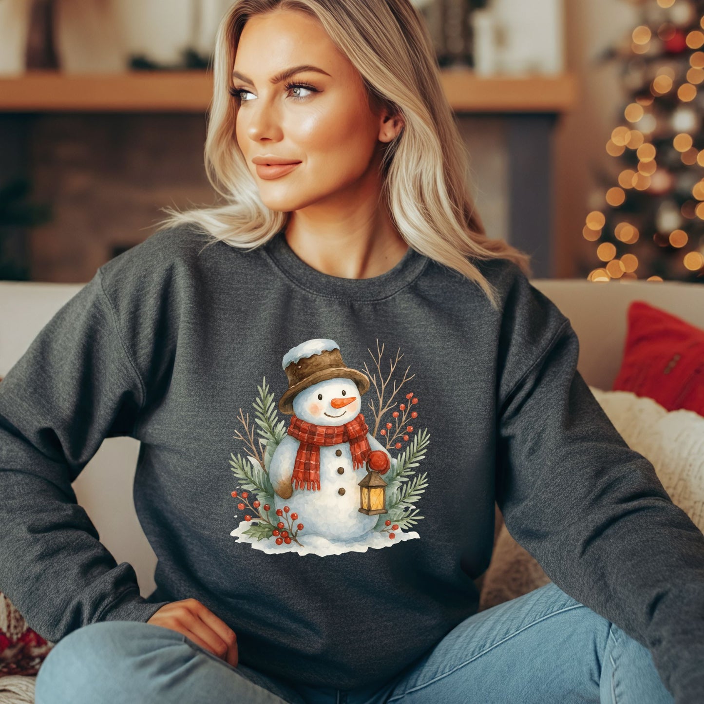 Rustic Snowman with Lantern Sweatshirt