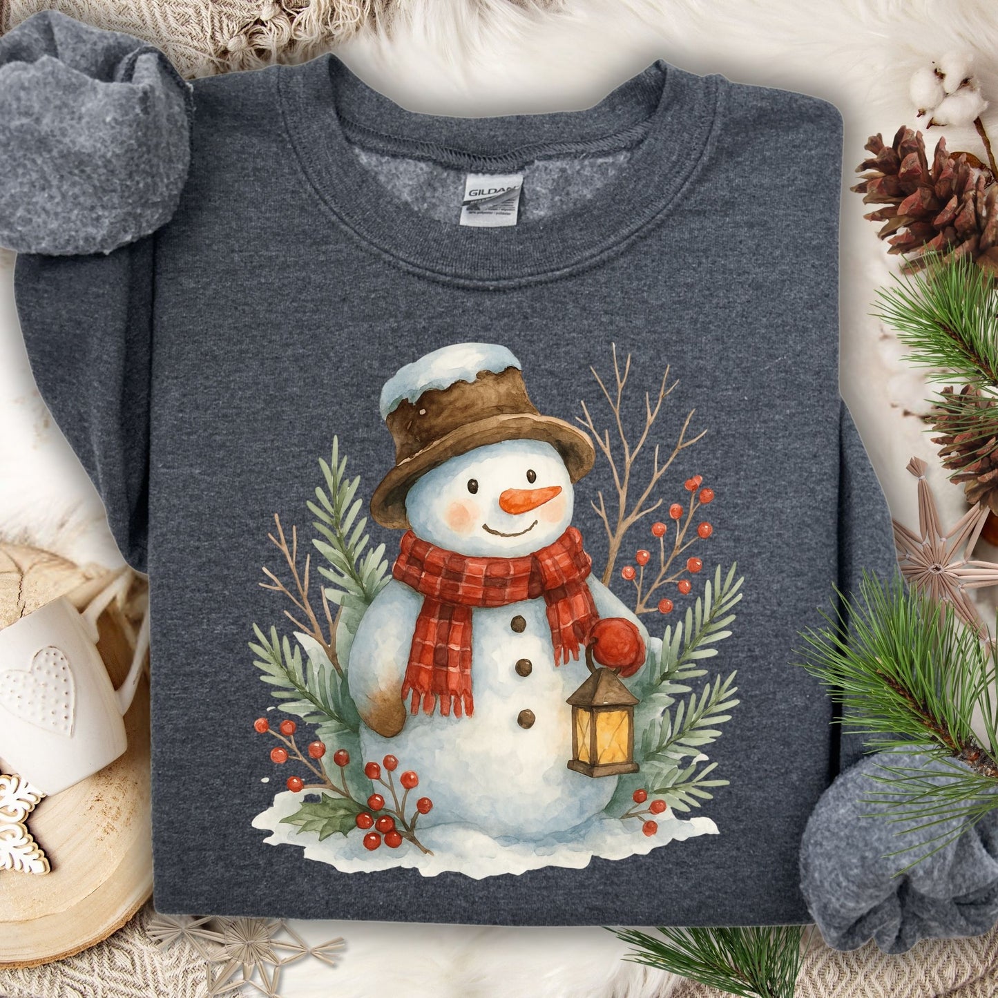 Rustic Snowman with Lantern Sweatshirt