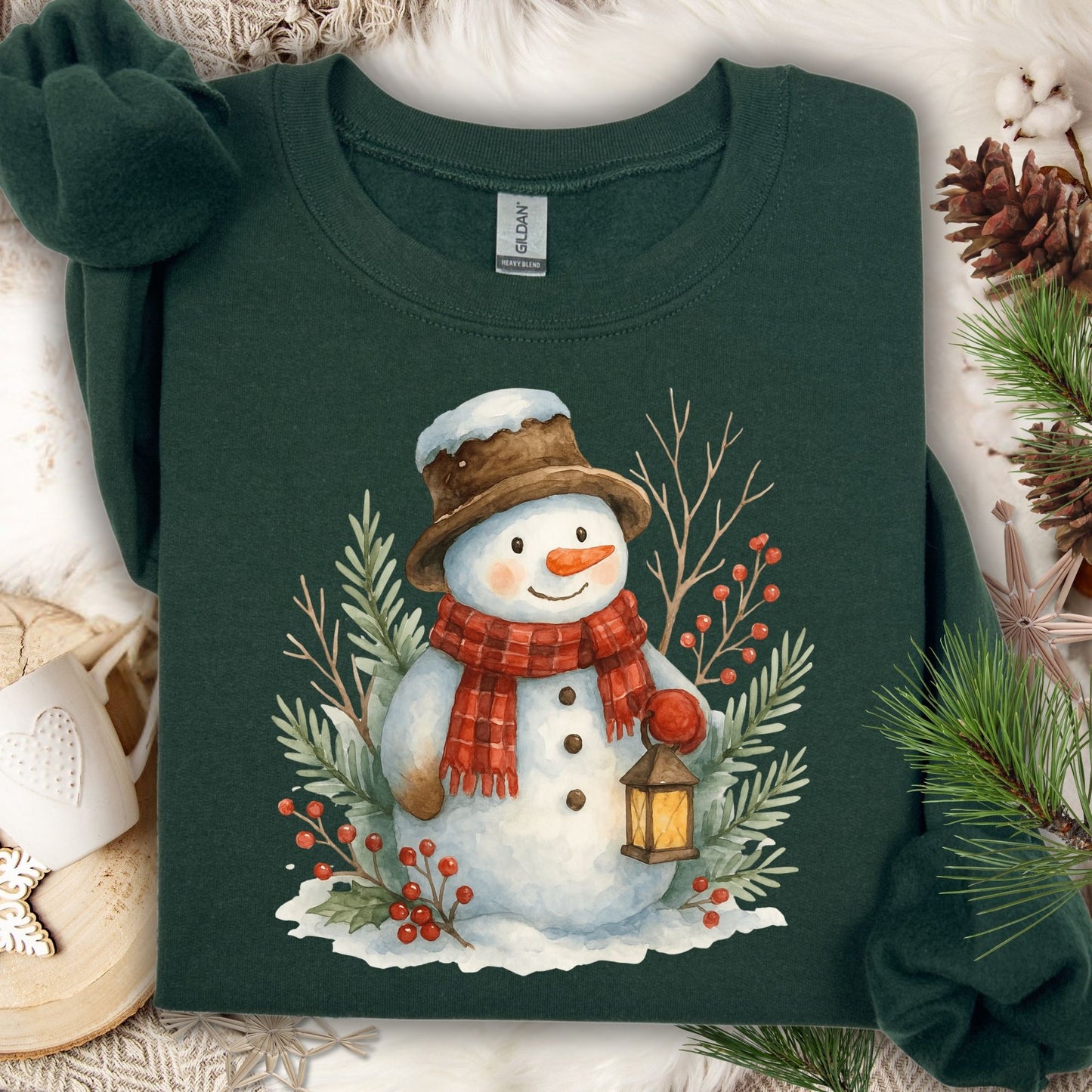 Rustic Snowman with Lantern Sweatshirt