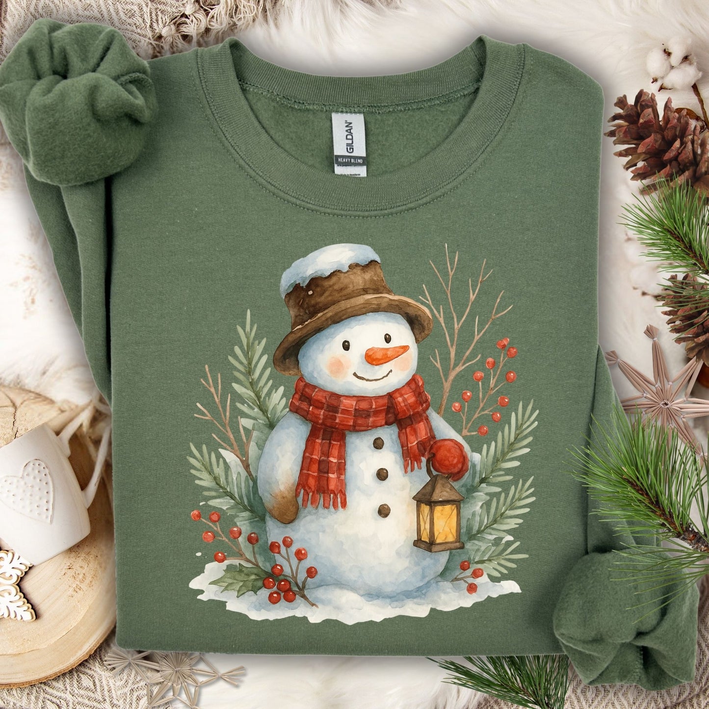 Rustic Snowman with Lantern Sweatshirt