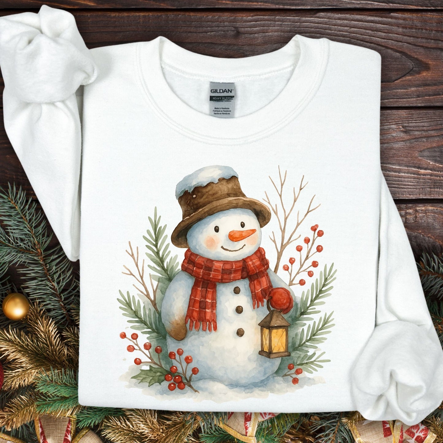 Rustic Snowman with Lantern Sweatshirt