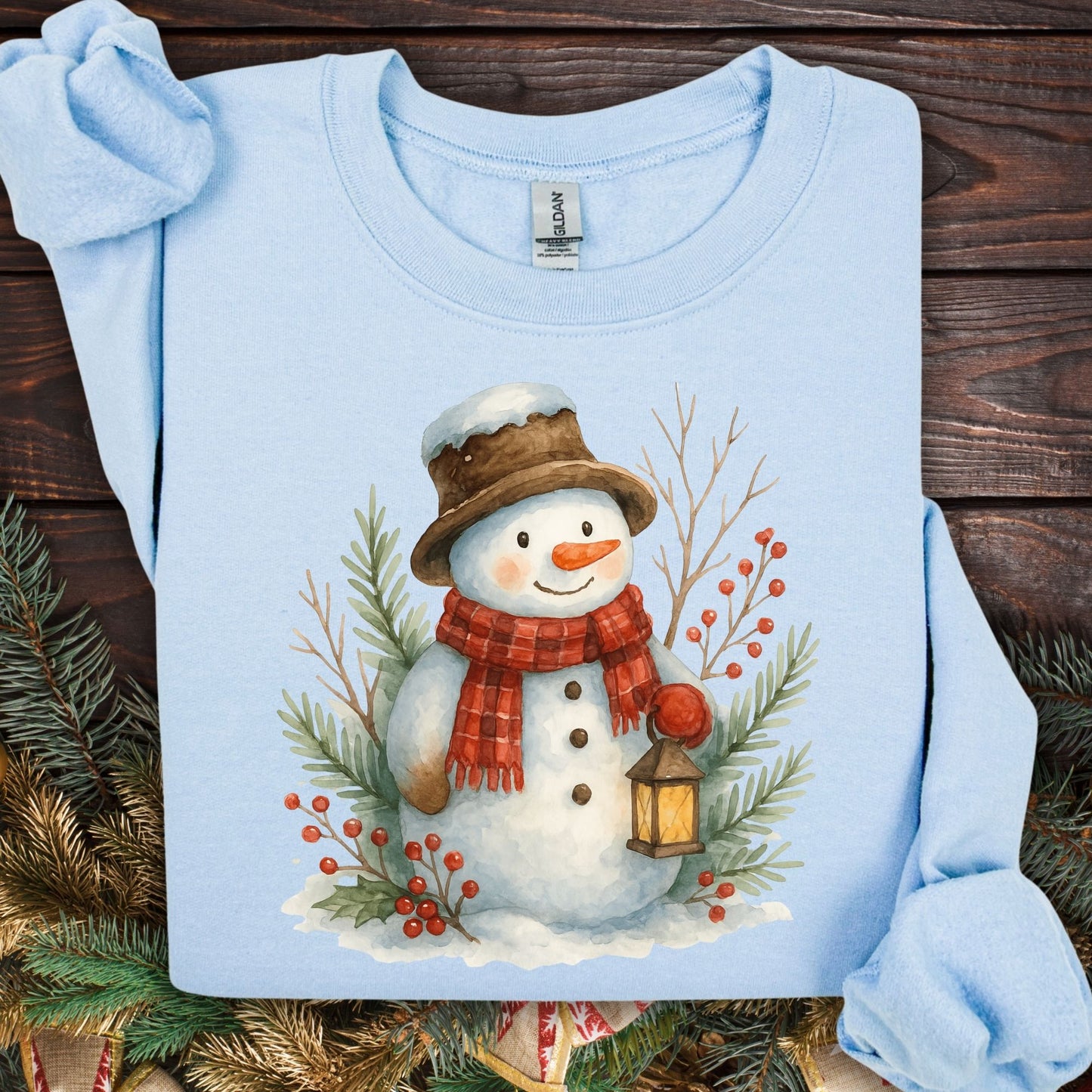 Rustic Snowman with Lantern Sweatshirt
