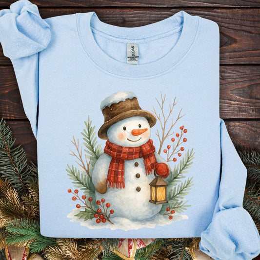 Rustic Snowman with Lantern Sweatshirt