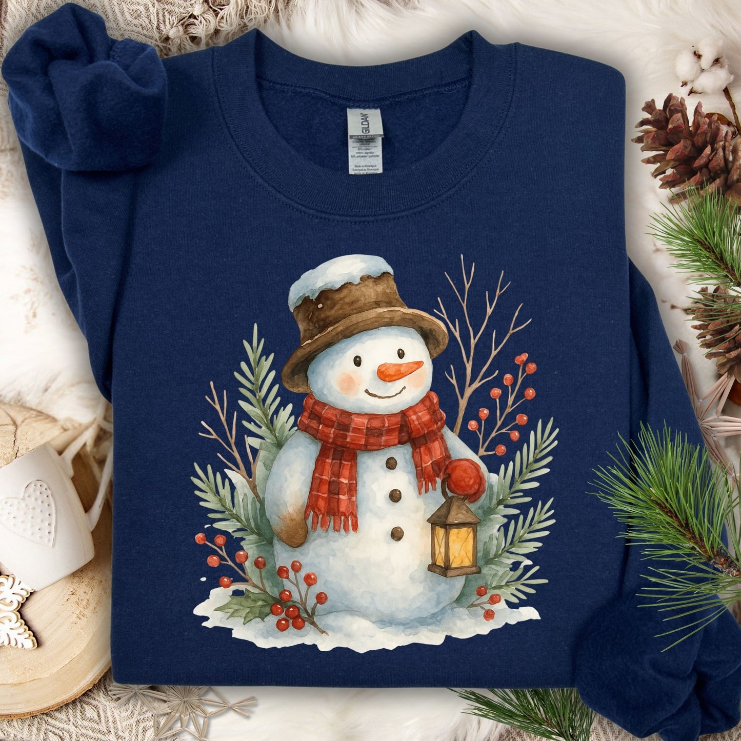 Rustic Snowman with Lantern Sweatshirt
