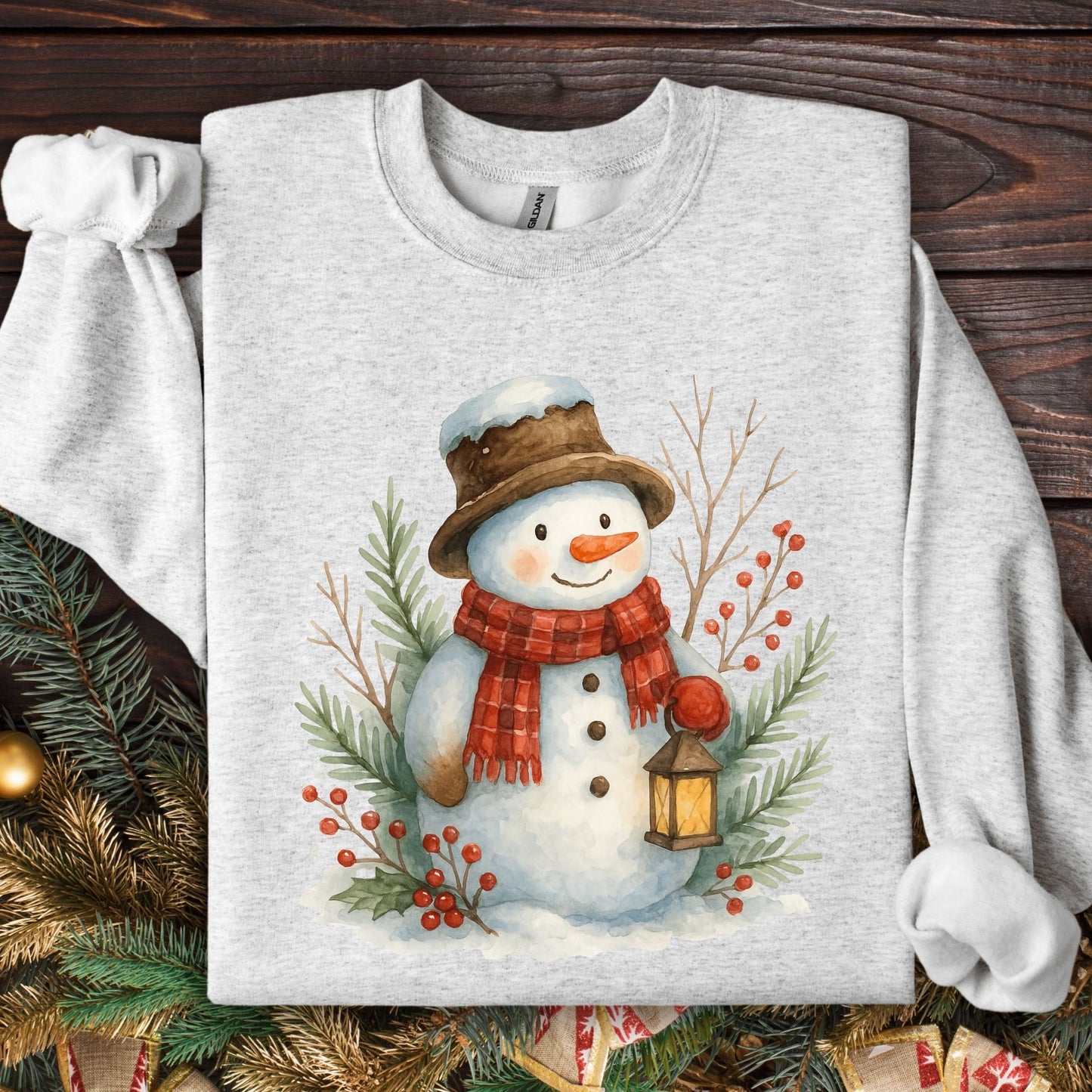 Rustic Snowman with Lantern Sweatshirt