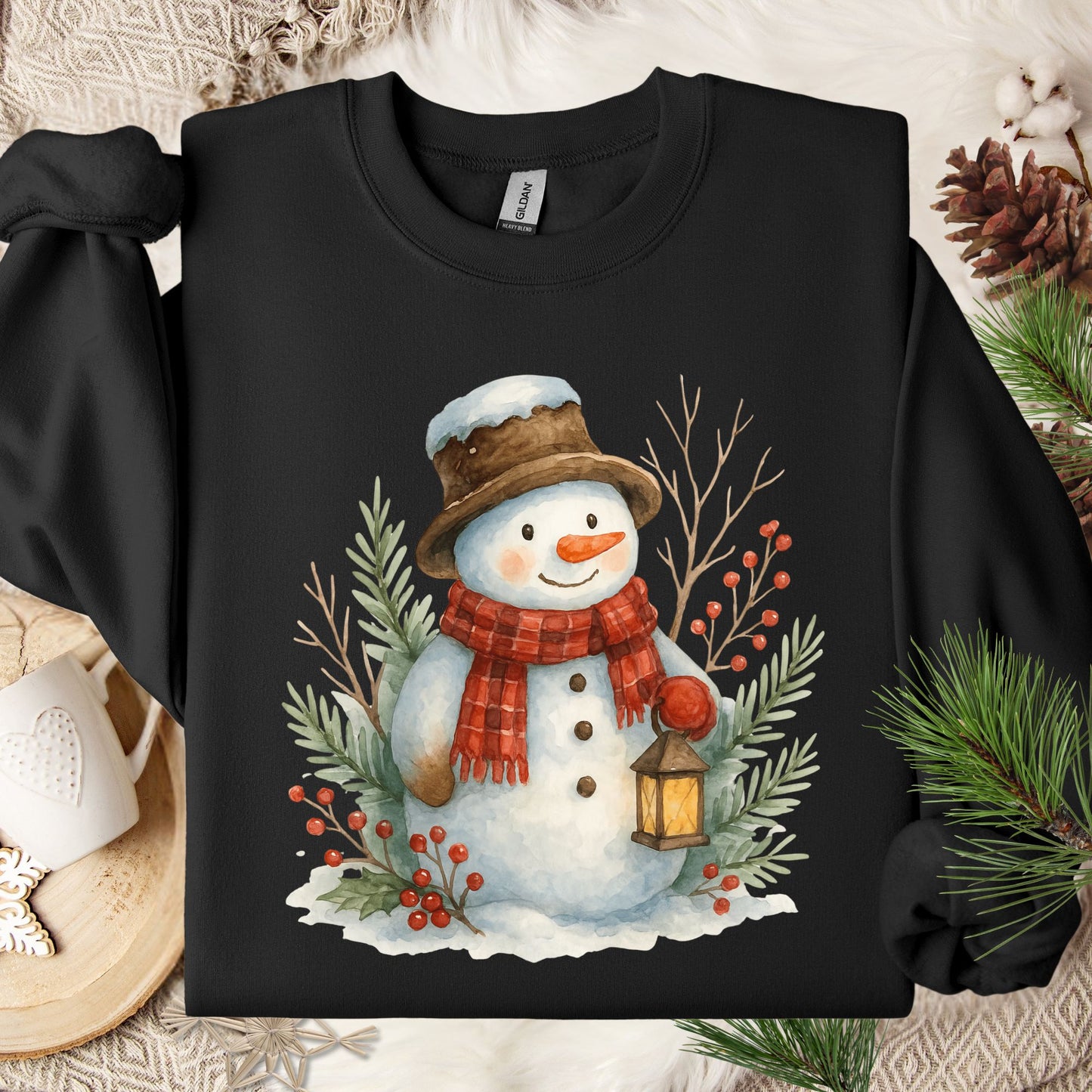 Rustic Snowman with Lantern Sweatshirt